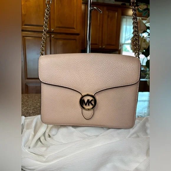 Michael Michael Kors Leather Crossbody color pinkish beige. 9”W x 7”H x 2 1/2”D - Picture 2 of 14